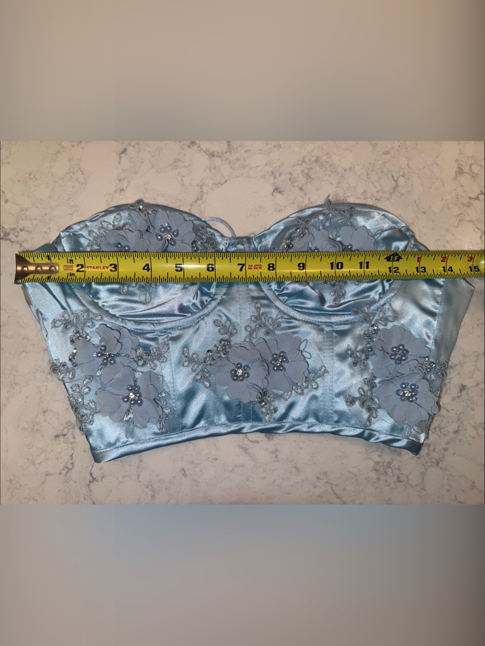 Satin Floral Appliqué Bustier Top in Light Blue Sparkl Fairy Couture - Picture 5 of 9